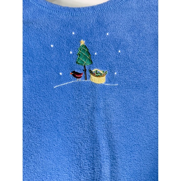 Croft & Barrow Blue Fleece Snowman Christmas Tree Embroidered Cardigan Size S - Picture 9 of 10